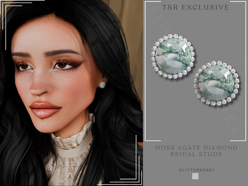 Sims 4 special occasion fashion CC Moss Agate Diamond Bridal Studs by Glitterberryfly