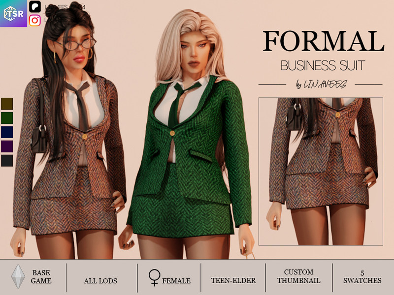 Sims 4 formal wear CC FORMAL SUIT - MINI SKIRT by linavees