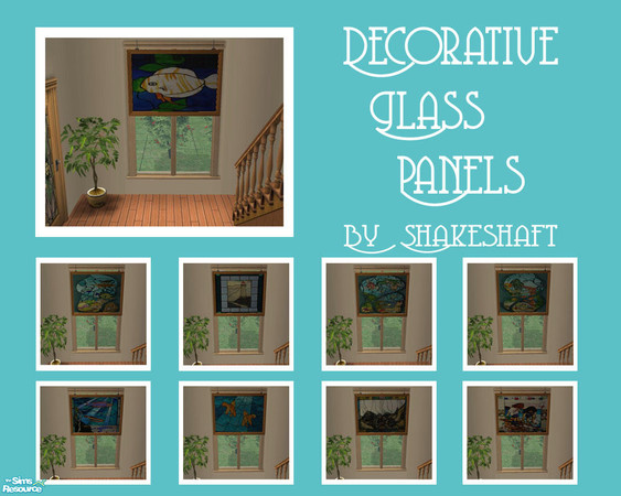 Sims 2 — Decorative Glass Panels by Shakeshaft — A set of stained glass decorative panels, suspended from the ceiling,