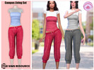 Sims 4 — Campus Living Relax Girl Set by Harmonia — Double lLayer T-shirt - 21 Swatches