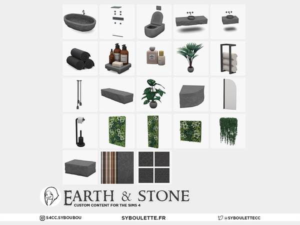 Sims 4 — Earth and Stone - Double sink by Syboubou — Earth & Stone is a high design bathroom set built around raw