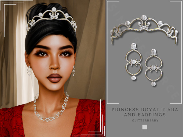 Sims 4 — PATREON - Princess Royal Tiara and Earrings by Glitterberryfly — A princess regal tiara with diamonds and set in
