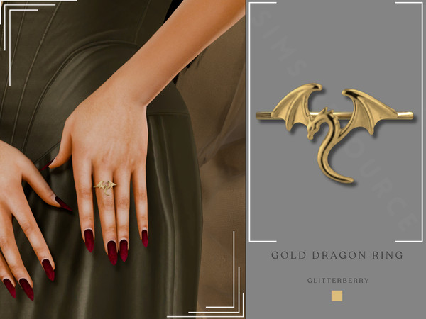 Sims 4 — PATREON - Gold Dragon Ring by Glitterberryfly — a gold middle finger dragon ring set in gold