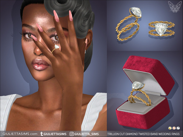 Sims 4 — Trillion Cut Diamond Twisted Band Engagement and Wedding Rings by feyona — Trillion Cut Diamond Twisted Band