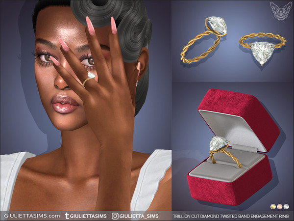Sims 4 — Trillion Cut Diamond Twisted Band Engagement Ring by feyona — Trillion Cut Diamond Twisted Band Engagement and