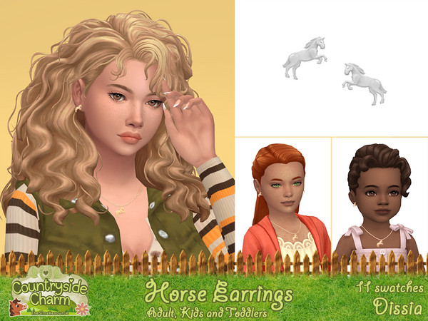 Sims 4 — Horse Earrings Toddlers by Dissia — Horse shape earrings for female adults, kids and toddlers