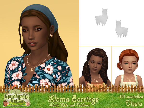 Sims 4 — Llama Earrings by Dissia — Llama shape earrings for adults, kids and toddlers