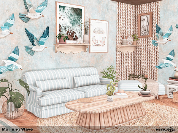 Sims 4 — Morning Wave by Nessca — Morning Wave is a spacious dining room inspired by holidays, the blue of the ocean, and