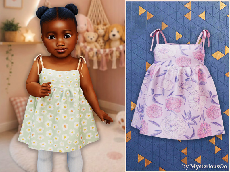 Sims 4 cute fashion CC Infant - Cute floral flare dress by MysteriousOo