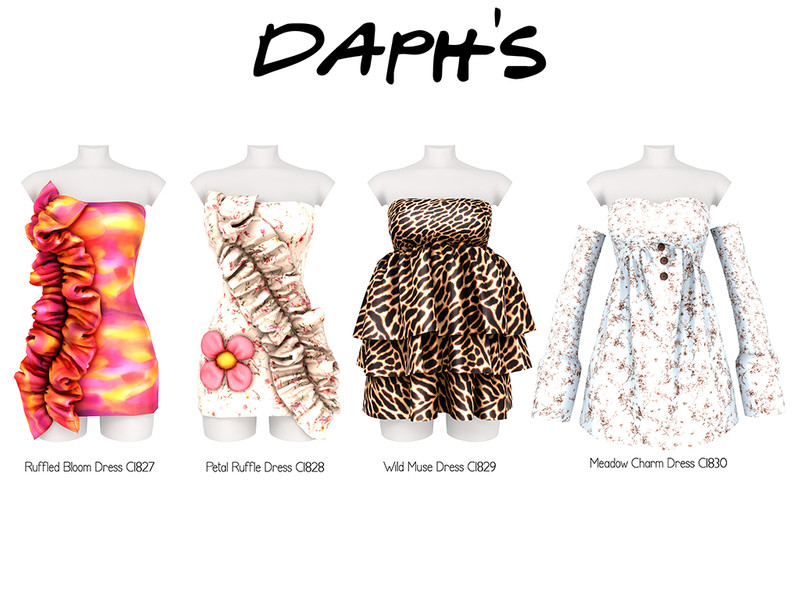 Sims 4 lace bow and ruffle fashion CC DAPHS - Petal Ruffle Dress C1828 - TSR by Daph's