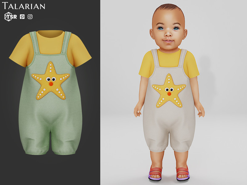 Sims 4 male-category clothing across ages CC Lainey Starfish Dungarees Outfit by talarian