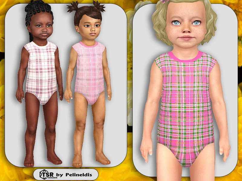 Sims 4 toddler girl clothing CC Toddler Girls Pink Checkered Bodysuits by Pelineldis