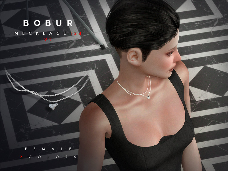 Sims 4 necklace CC Layered pearl necklace with pendant V1 by Bobur2