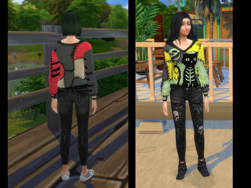Sims 4 complete clothing set CC Grunge Skeleton And Skull University Set 8 Swatches by alisserpo82