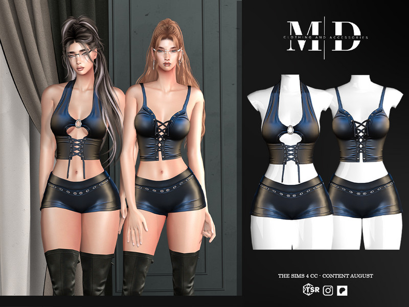 Sims 4 CC Faux Leather Halter Neck Corset Style Crop Top - Jeyssel by Mydarling20
