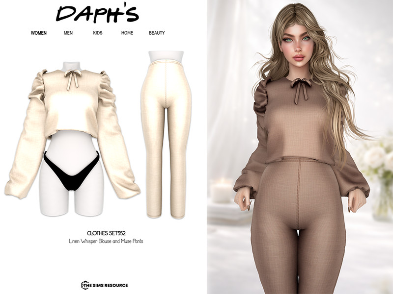 Sims 4 CC DAPHS - Clothes SET552 - Linen Whisper Blouse C1833 - TSR by Daph's