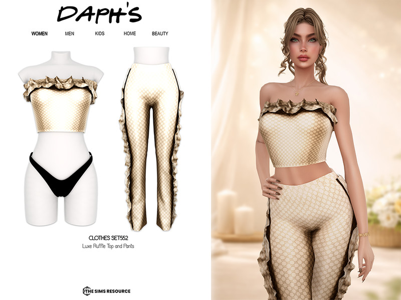 Sims 4 lace bow and ruffle fashion CC DAPHS - Clothes SET553 - Luxe Ruffle Top C1835 - TSR by Daph's