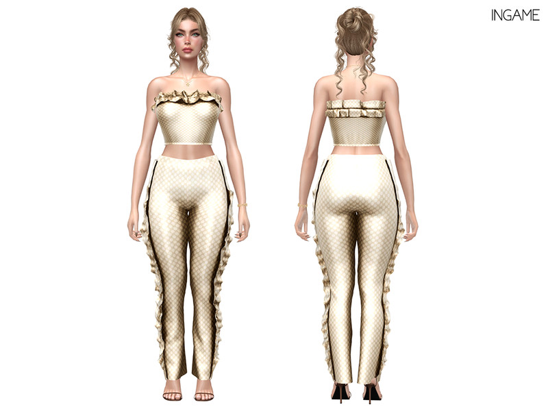 Sims 4 lace bow and ruffle fashion CC DAPHS - Clothes SET553 - Luxe Ruffle Pants C1836 - TSR by Daph's