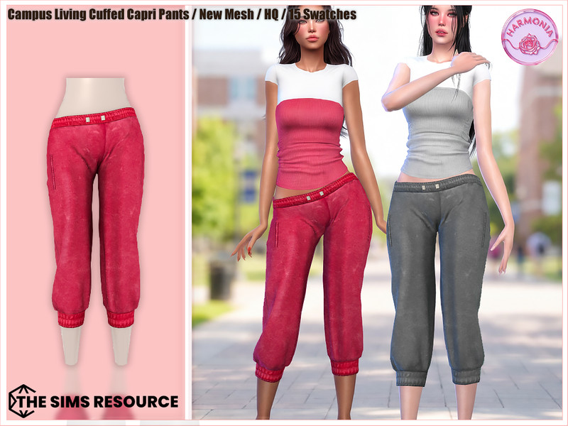Sims 4 CC Campus Living Cuffed Capri Pants by Harmonia