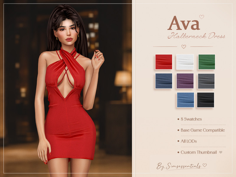 Sims 4 dress CC Ava Halterneck Dress by Simsessentials