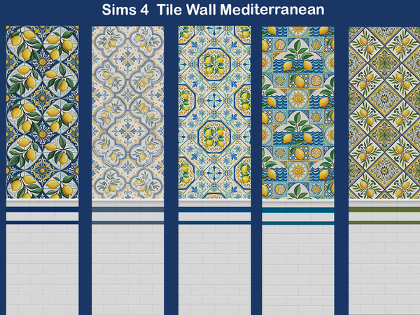 Sims 4 — Tile Wall Mediterranean by Surfkitten — Recolor of the Growing Together (Growing Together pack required to see