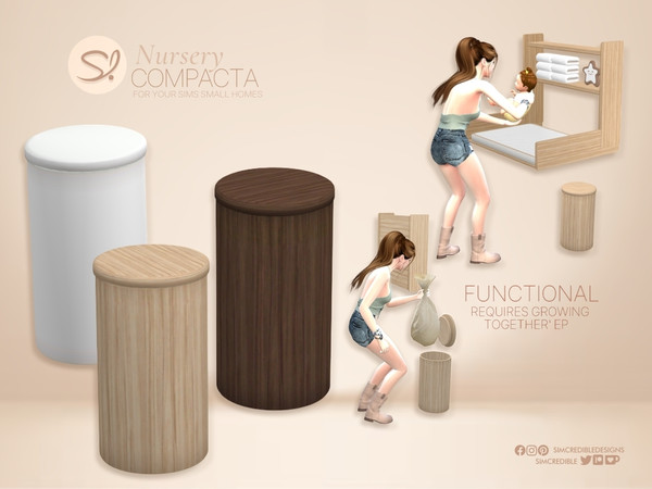 Sims 4 — Compacta Nursery Diaper Trash Bin - GROWING TOGETHER by SIMcredible! — A beautiful, unexpected surprise has