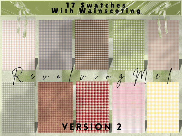 Sims 4 — The Gingham Collection - Wallpaper With Wainscoting by RevolvingMel — Swatches: 17 color options with a mix of