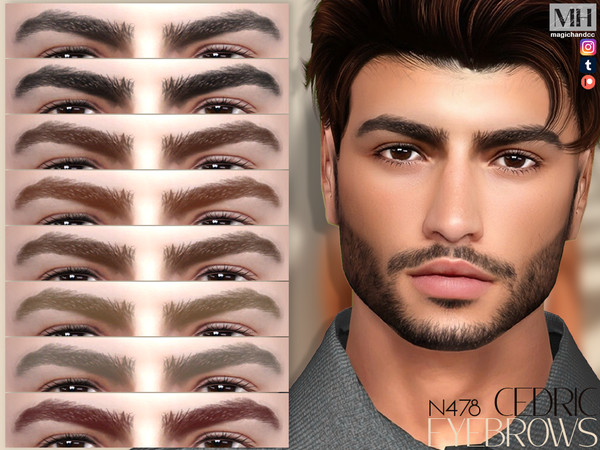 Sims 4 — Cedric Eyebrows by MagicHand — Soft-arch brows in 13 colors - HQ Compatible.