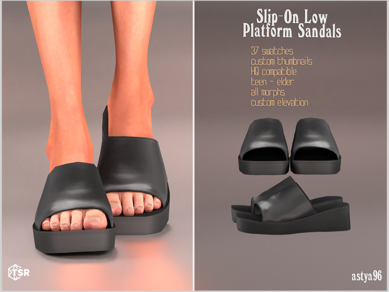 Sims 4 heel CC Slip-On Low Platform Sandals by astya96cc