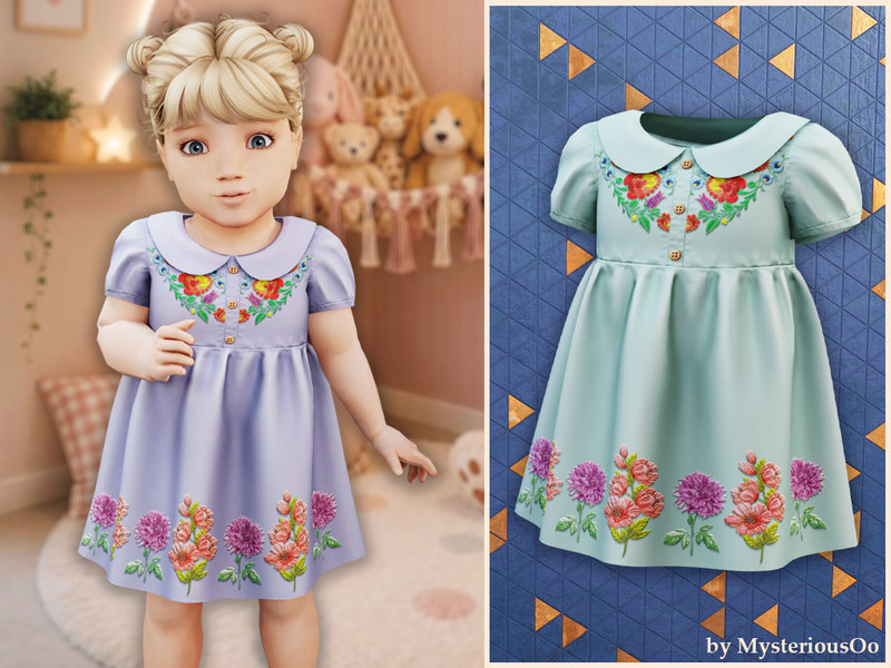 Sims 4 special occasion fashion CC Infant - Summer floral embroidery dress by MysteriousOo