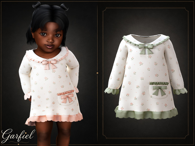 Sims 4 cute fashion CC Infant - Cozy floral dress with ruffled trim and sweet bows by Garfiel