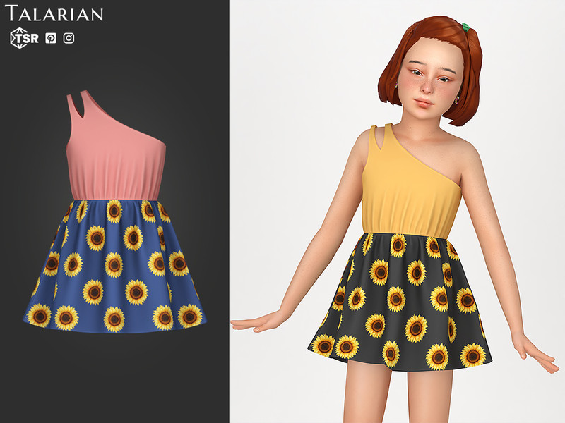 Sims 4 kids clothing CC Paisley Dress With Sunflower Print by talarian