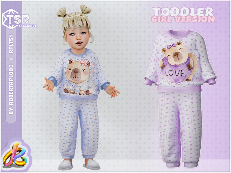 Sims 4 pajama CC Toddler Girl SET - Capybara Pajamas by RobertaPLobo