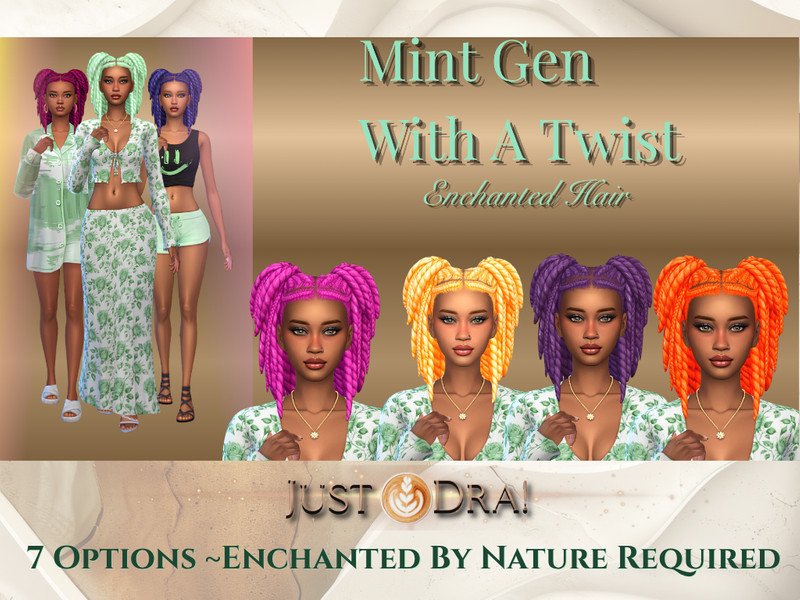 Sims 4 Black hairstyle CC Mint Gen With A Twist - Enchanted Hair by Draven298