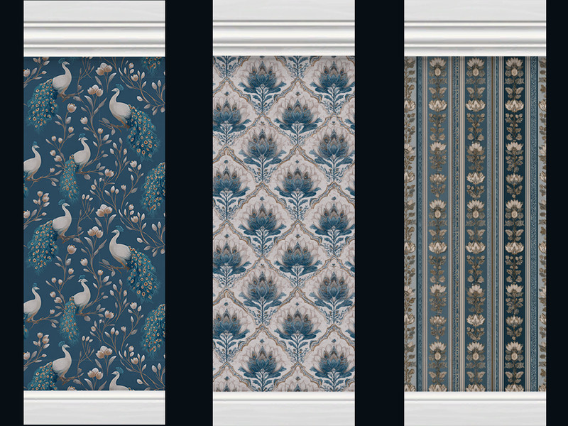 Sims 4 wall panel and wainscot CC Wallpaper Peacocks and More by Surfkitten