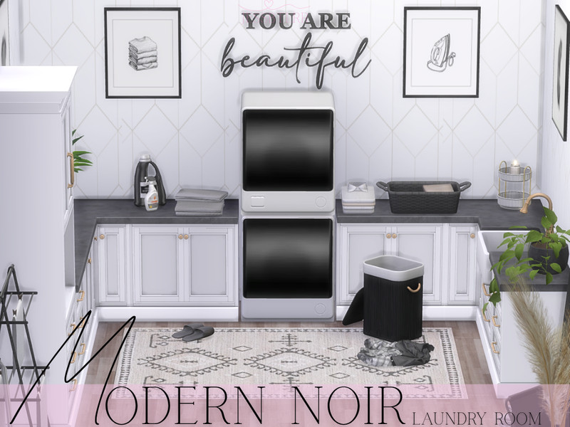Sims 4 noir and Gothic CC CC Modern Noir Laundry Room by jessbtlrr