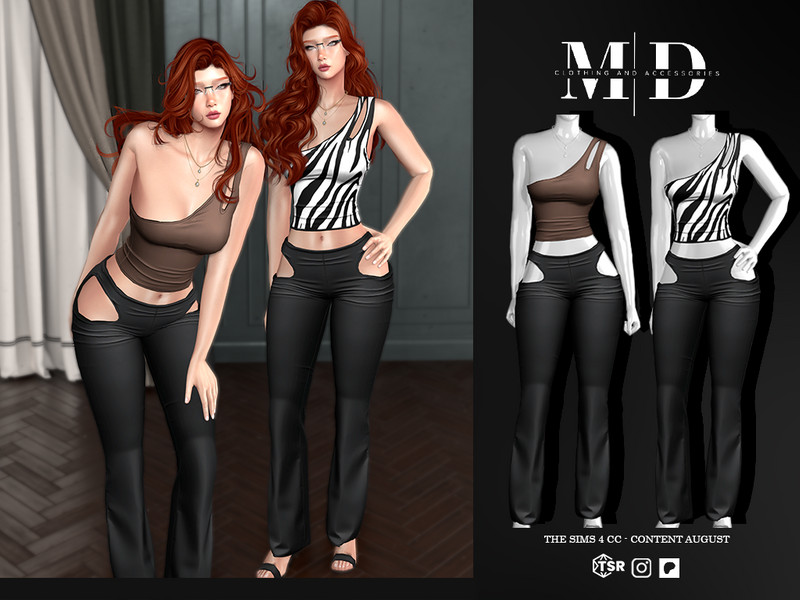Sims 4 streetwear fashion CC Giuliana-Y2K-CROP TOP Cutout One-Shoulder by Mydarling20