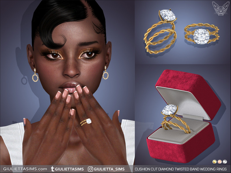 Sims 4 special occasion fashion CC Cushion Cut Diamond Twisted Band Wedding Rings by feyona