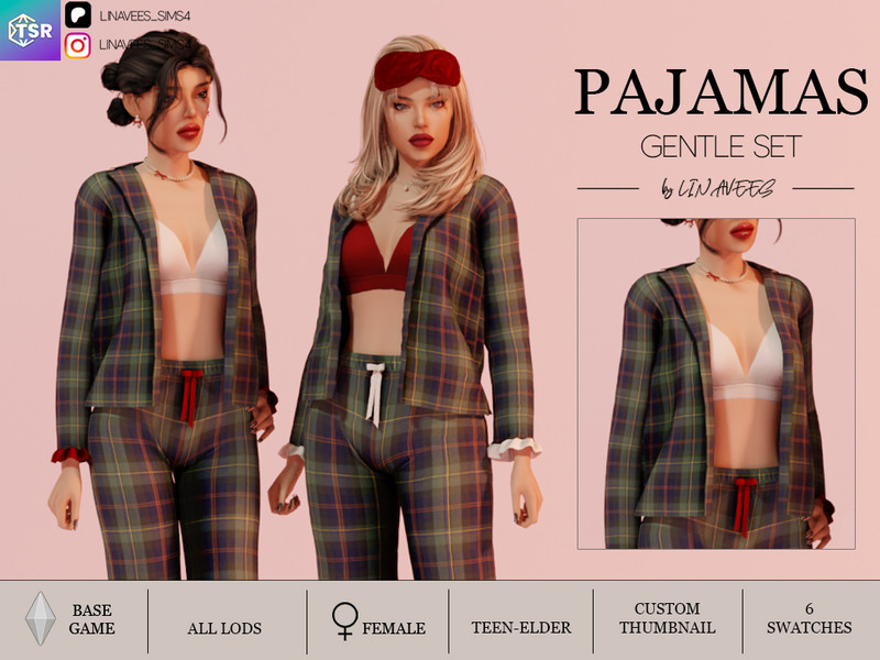 Sims 4 pajama CC PAJAMAS SET - TOP by linavees