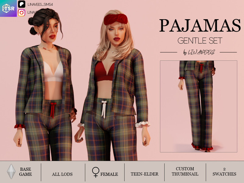 Sims 4 pajama CC PAJAMAS SET - PANTS by linavees