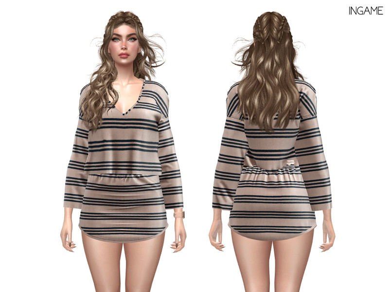 Sims 4 classic tailoring and knitwear custom content CC DAPHS - Clothes SET555 - Retro Stripe Knit Top C1839 - TSR by Daph's