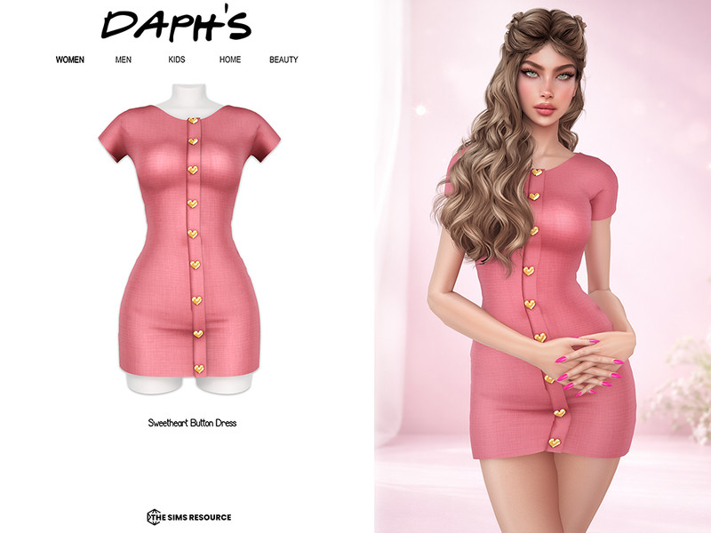 Sims 4 dress CC Sweetheart Button Dress by Daph's