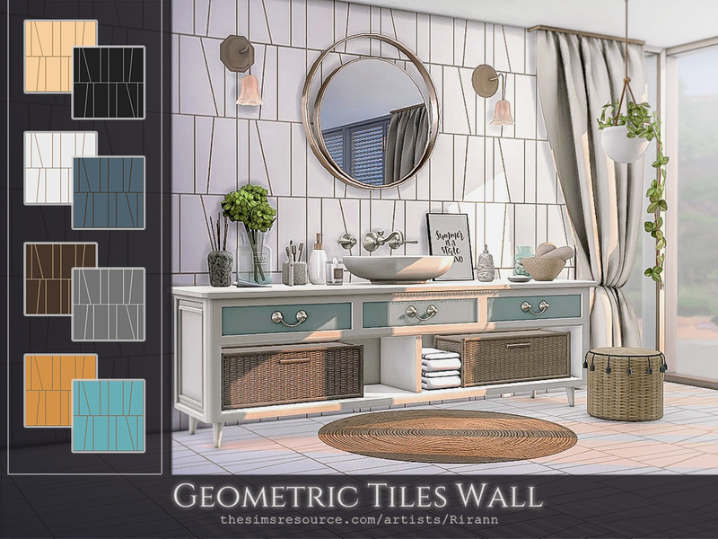 Sims 4 wall panel and wainscot CC Geometric Tiles Wall by Rirann