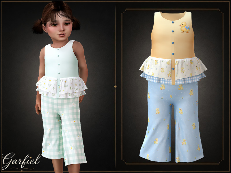 Sims 4 toddler boy clothing CC Toddler - Playful patterned outfit with layered ruffles and cropped pants by Garfiel