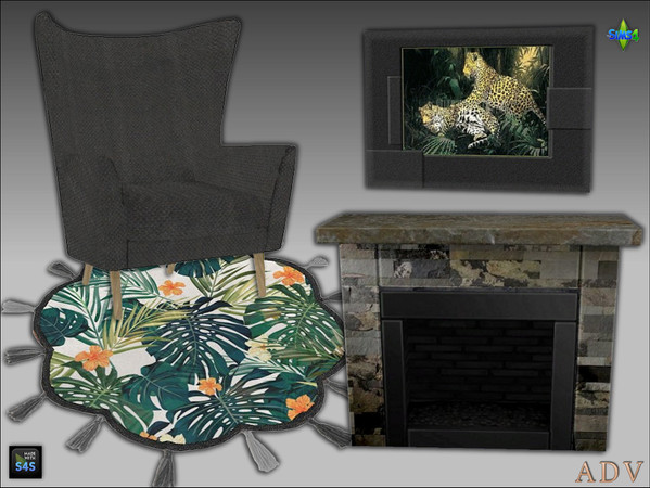 Sims 4 — ADV_Mabra_s4NookSet06_painting by MABRA2 — Set includes livingchair, fireplace, rug and painting