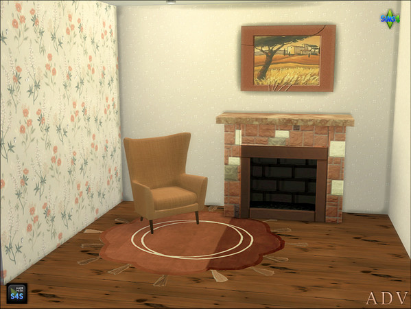 Sims 4 — ADV_Mabra_s4NookSet07_livingchair by MABRA2 — Set includes livingchair, fireplace, rug and painting