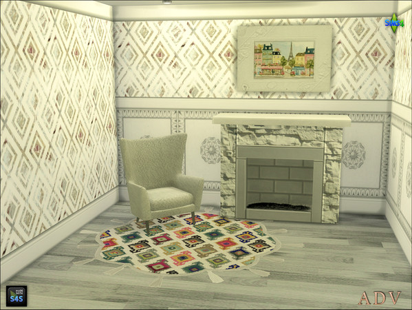 Sims 4 — ADV_Mabra_s4NookSet09_livingchair by MABRA2 — Set includes livingchair, fireplace, rug and painting