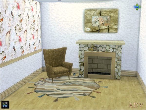 Sims 4 — ADV_Mabra_s4NookSet10_livingchair by MABRA2 — Set includes livingchair, fireplace, rug and painting