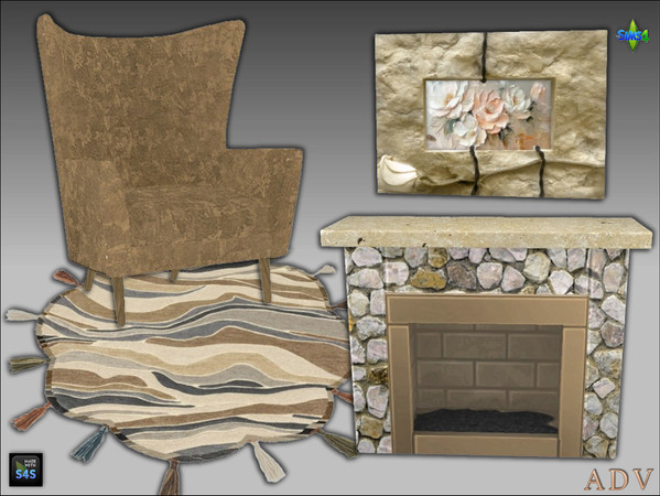 Sims 4 — ADV_Mabra_s4NookSet10_painting by MABRA2 — Set includes livingchair, fireplace, rug and painting