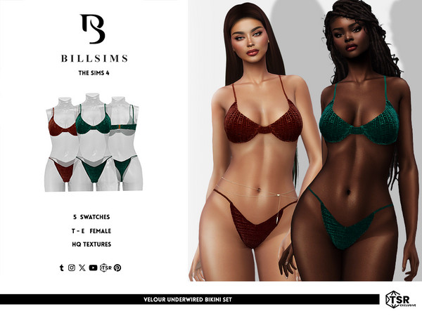 Sims 4 — Velour Underwired Bikini Set by Bill_Sims — This set includes an underwired bikini top and a pair of bikini